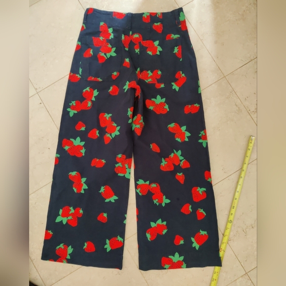 Anthropologie Maeve The Colette Strawberry Cropped Wide-Leg Linen Trousers 🍓🍓